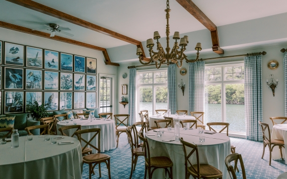 An arrangement of unique wall art in the Blue Room