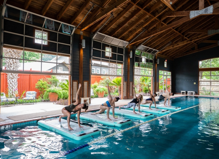 Floating yoga in the pool barn