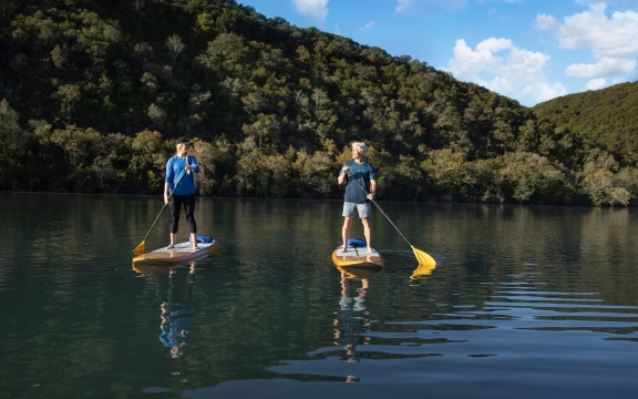 A couple kayaking on the lake