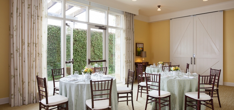 Set up for group events in the Sun Room